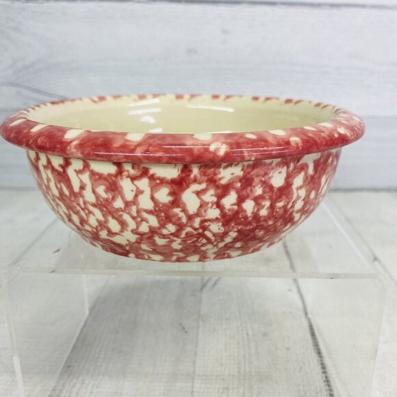 Roseville The Workshop of Gerald Henn ROSE SPONGE Red Spongeware Rim Soup Bowl - Picture 2 of 13